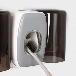 Выдавливатель для зубной пасты+держатель для зубных щёток с 2 стаканами, 20x10,2x6,2 см, цвет серый