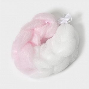 Мочалка - косичка для тела CUPELLIA SPA, 70 гр, цвет бело-розовый