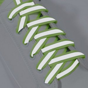Шнурки для обуви, пара, плоские, со светоотражающей полосой, 10 мм, 100 см, цвет зелёный неоновый