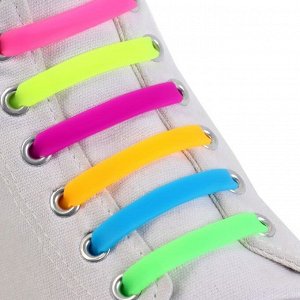 Набор шнурков для обуви, 6 шт, силиконовые, плоские, 13 мм, 9 см, цвет «радужный»