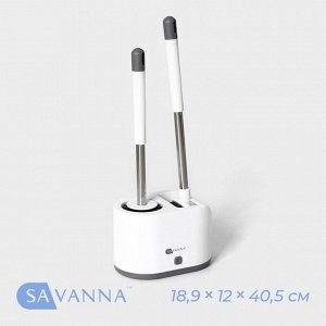 Ёршик для унитаза SAVANNA, силиконовый с щёткой, 18.9x12x40.5 см, белый