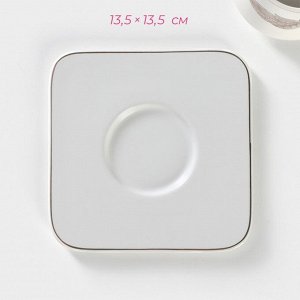 Чайная пара керамическая «Лист», 2 предмета: кружка с ложкой 180 мл, блюдце d=13,5 см, цвет белый
