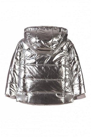 Куртка Куртка приталенная стеганная с рельефами, выполнена в серебристом цвете (перламутровое покрытие),  Куртка спрорезными карманами с серебрянной молнией. Куртка имеет капюшон и воротник стойку. Ве