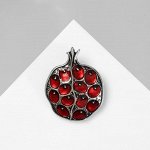 Брошь «Гранат» с косточками, красно-чёрная в чернёном серебре