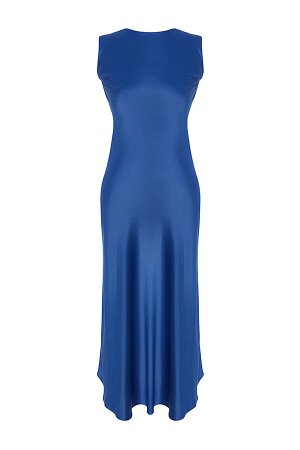 Атласное платье цвета индиго с открытой спиной