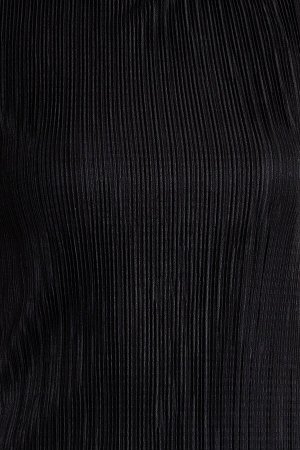 Trendyomilla Черное элегантное вечернее платье с открытой талией и плиссированной трикотажной подкладкой