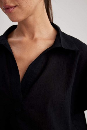 Блуза из вуали с короткими рукавами и рубашечным воротником стандартного кроя