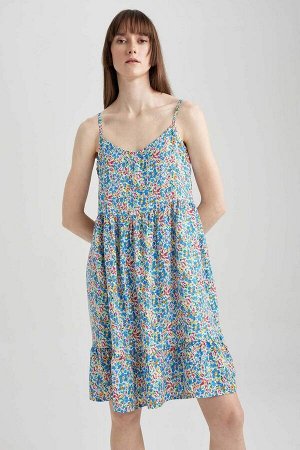 Мини-платье с V-образным вырезом и цветочным узором