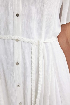 Мини-платье из вискозы с рубашечным воротником и короткими рукавами