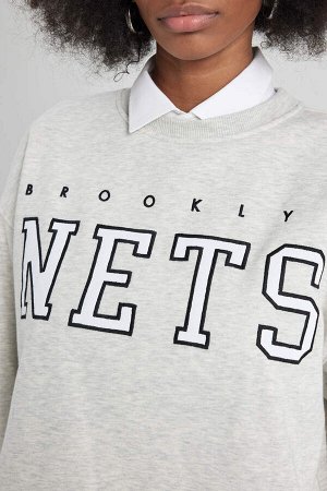 DeFactoFit NBA Brooklyn Nets толстый свитшот оверсайз с круглым вырезом