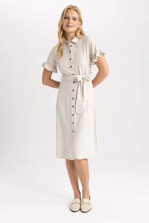 DEFACTO Платье миди с короткими рукавами Aerobin с рубашечным воротником