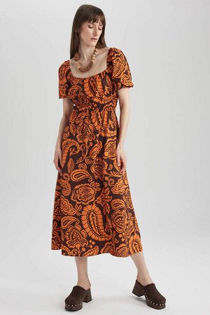 Платье миди Aerobin с квадратным вырезом и цветочным принтом, с короткими рукавами