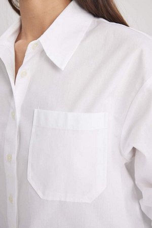 DEFACTO Рубашка из поплина с длинным рукавом оверсайз