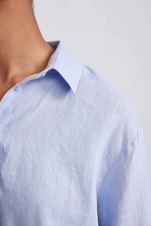 Рубашка оверсайз из 100% льна с длинными рукавами