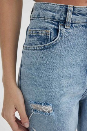 DEFACTO Джинсовые брюки прямого кроя Mary Vintage с рваными деталями и высокой талией длиной до щиколотки