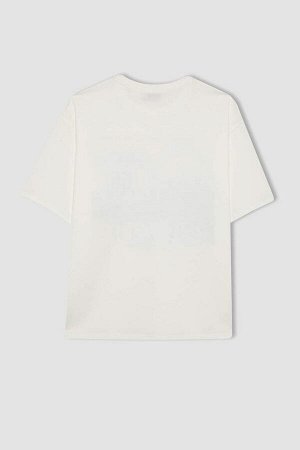 DEFACTO Свободная футболка с коротким рукавом и круглым вырезом с принтом