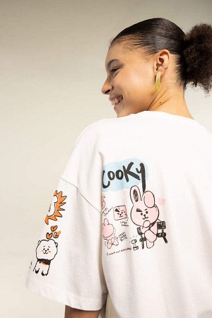 DEFACTO Футболка Cool BT21 Oversize с короткими рукавами и принтом на спине из 100% хлопка