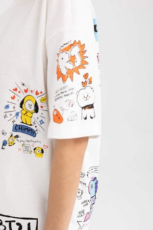 Футболка Cool BT21 Oversize с короткими рукавами и принтом на спине из 100% хлопка