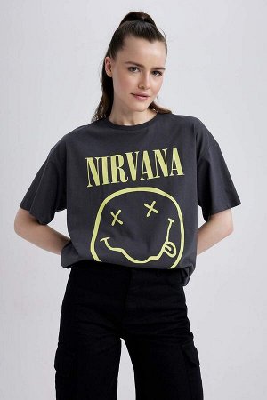 Футболка большого размера Nirvana из 100 % хлопка с круглым вырезом и принтом сзади