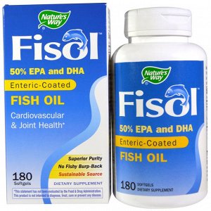 Natures Way, Fisol, рыбий жир, 180 мягких желатиновых капсул