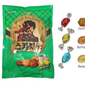 Lotte Сливочная карамель вкус кофе и банана Scotch Candy Trio 157г