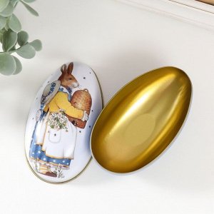 Шкатулка металл яйцо "Зайка с улеем и ромашками" 6х6,7х11 см