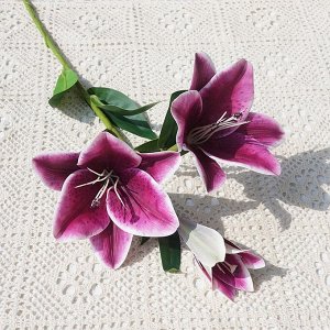 Искусственные цветы "Лилии" на ветке, цвет темно-фиолетовый