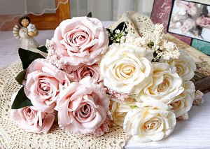 Букет искусственных роз, цвет светло-розовый