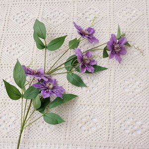 Искусственные цветы "Клематис" на ветке, цвет фиолетовый