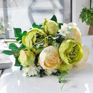 Букет искусственных цветов "Пионы", цвет белый/зеленый