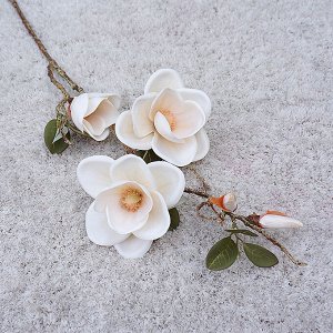 Искусственные цветы "Магнолия" на ветке, цвет белый
