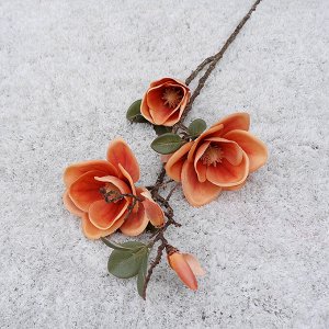 Искусственные цветы "Магнолия" на ветке, цвет оранжевый