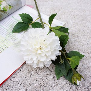 Искусственный цветок "Георгин" на ветке, цвет белый