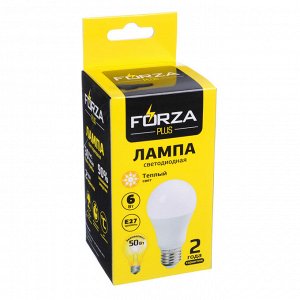 FORZA Лампа светодиодная A60 6 Вт, Е27, 510 Лм, 3000 К, 175-265 В, Ra>80, IRF