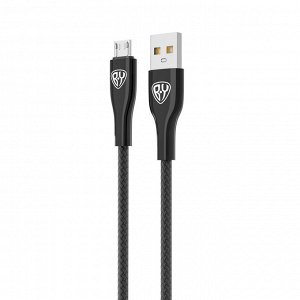 BY Кабель для зарядки Smart Micro USB, 1м, 3A, Быстрая зарядка QC 3.0, тканевая оплетка, черный
