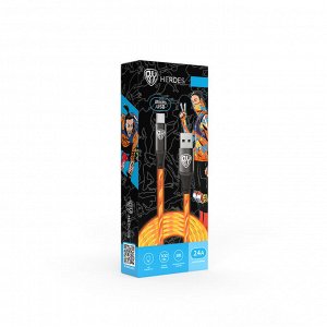 BY Кабель для зарядки Светящийся Micro USB, 1м,2.4А, Быстрая зарядка, LED подсветка оранжевая, Конек