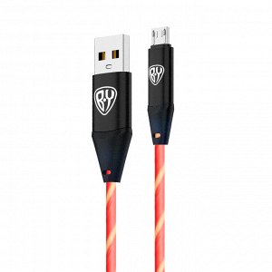 BY Кабель для зарядки Светящийся Micro USB, 1м,2.4А, Быстрая зарядка, LED подсветка оранжевая, Конек