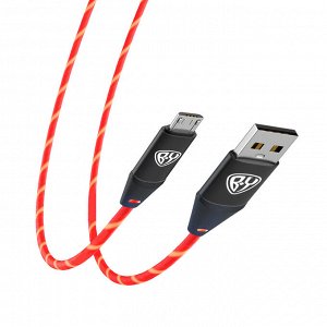 BY Кабель для зарядки Светящийся Micro USB, 1м,2.4А, Быстрая зарядка, LED подсветка оранжевая, Конек