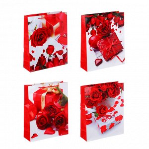 LADECOR Пакет подарочный бумажный, 26x32x9 см, 4 дизайна, Розы