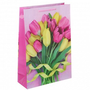 LADECOR Пакет подарочный, бумажный, 26x38x10 см, 4 дизайна, тюльпаны