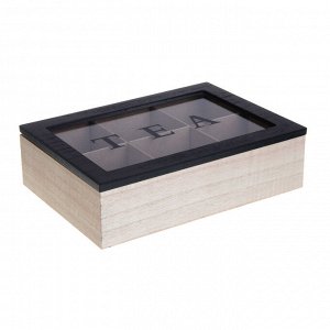 Коробка деревянная для чая с 6 отделениями, 24х16х7 см, МДФ, стекло