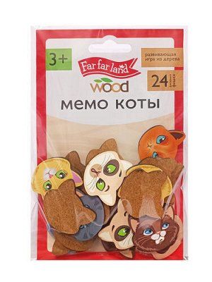 Настольная деревянная игра МЕМО «Коты» (24 фишки в пакете)