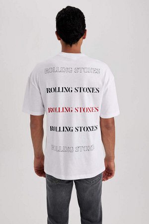 Футболка Rolling Stones из 100% хлопка с короткими рукавами и круглым вырезом сзади с принтом