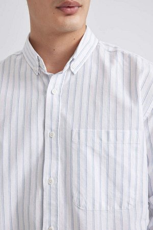 Оксфордская рубашка в полоску с воротником-поло и длинным рукавом Relax Fit