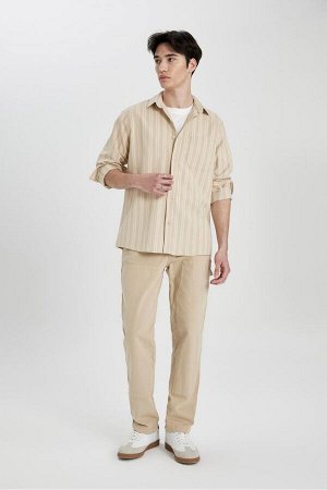 DEFACTO Полосатая хлопковая рубашка обычного кроя с длинными рукавами