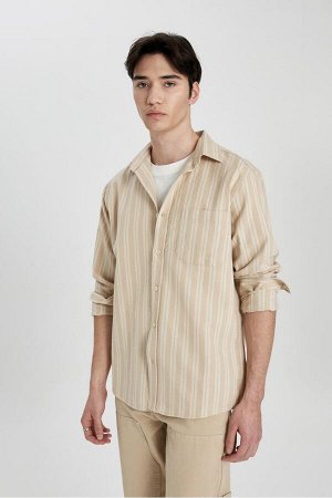DEFACTO Полосатая хлопковая рубашка обычного кроя с длинными рукавами
