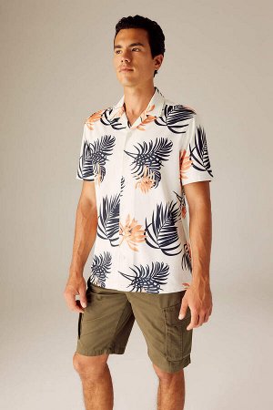 Рубашка из чесаного хлопка с короткими рукавами и воротником в стиле пэчворк стандартного кроя с принтом