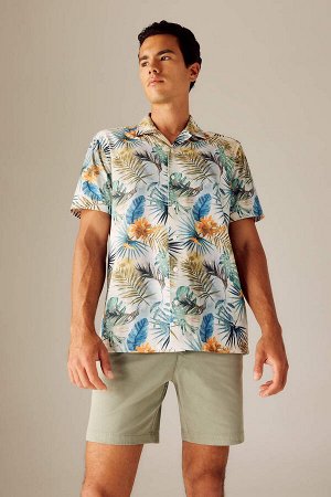 Рубашка из чесаного хлопка с короткими рукавами и воротником в стиле пэчворк стандартного кроя с принтом