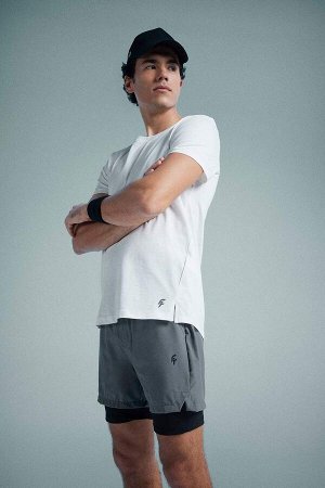 DeFactoFit Облегающая футболка с круглым вырезом для спортсменов из 100% хлопка с короткими рукавами