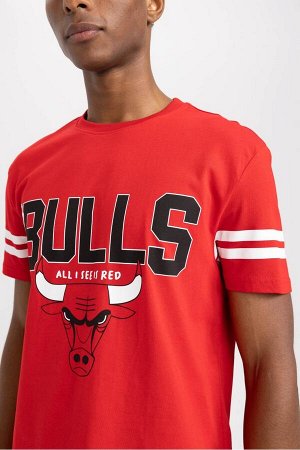 DeFactoFit Футболка стандартного кроя NBA Chicago Bulls с круглым вырезом и короткими рукавами из 100% хлопка